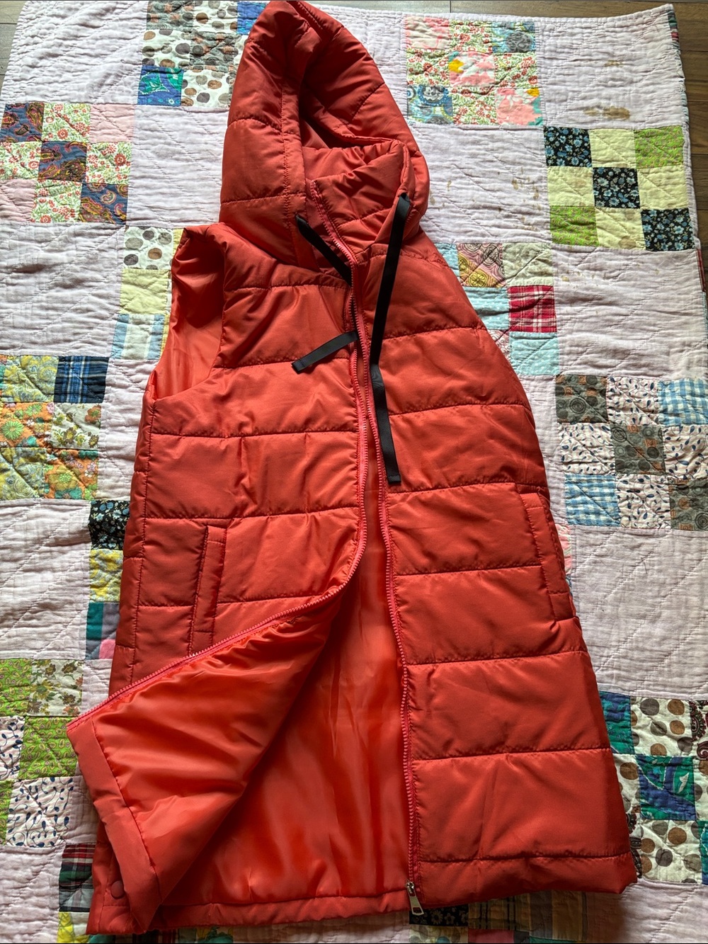 Orange  Red Hooded Quilted Puffer Vest